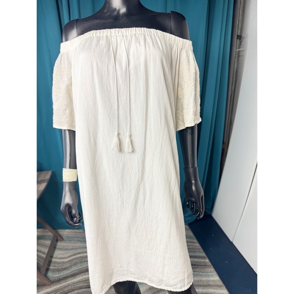 Old Navy Womens Off Shoulder Dress White Embroidered Tassel Casual XL - Picture 1 of 11
